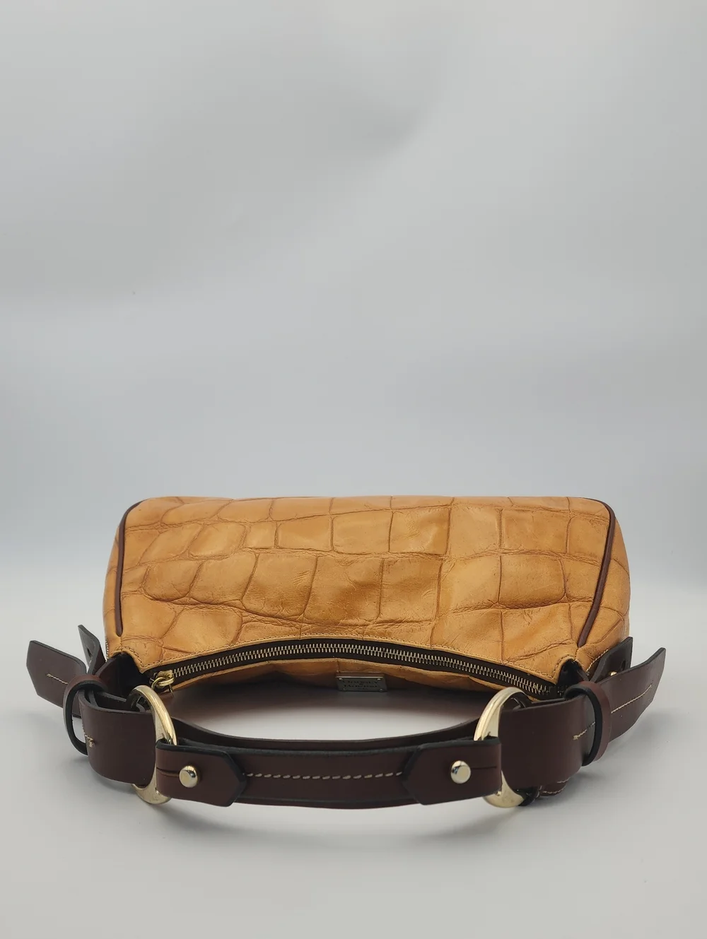 Dooney & Bourke Vintage Nile Hobo Bag Mustard Croc Embossed Leather Shoulder